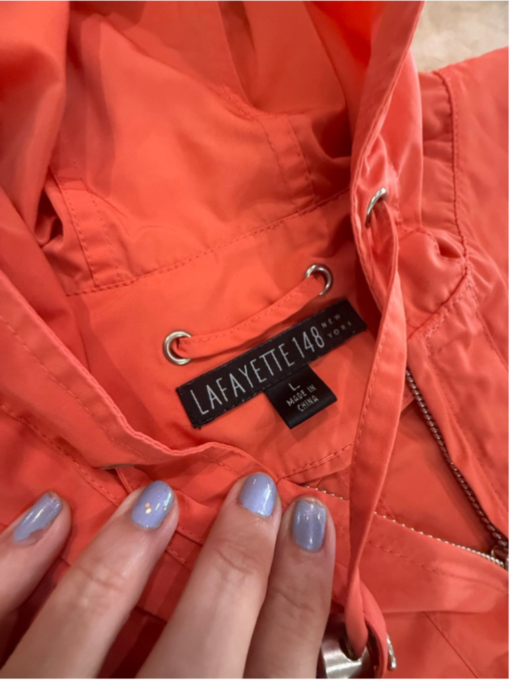 Lafayette 148 New York Coral rain wind breaker hooded Jacket Size L - Picture 10 of 14